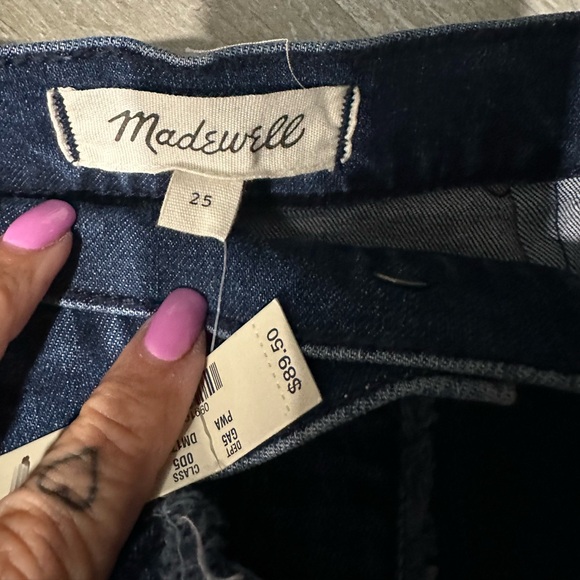 Madewell Raw Hem Denim Midi Skirt Size 25 Faux Wrap Zip Up - Picture 10 of 11